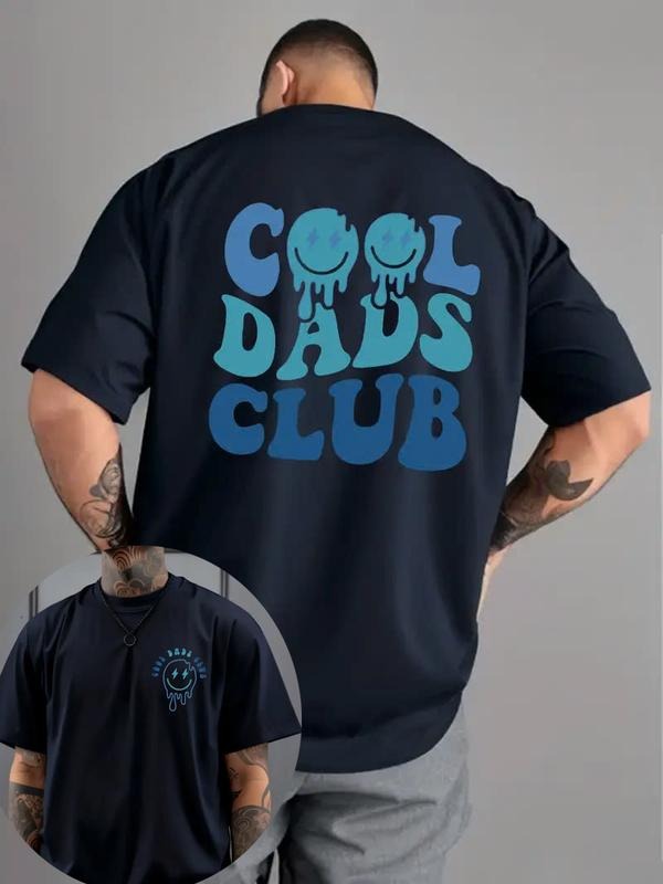 Men's Fashion Design Blue Cool Dad Club Letter Lightning Eye Smile Print Mountaineering Fishing Daily Casual Versatile Short Sleeve T-shirt