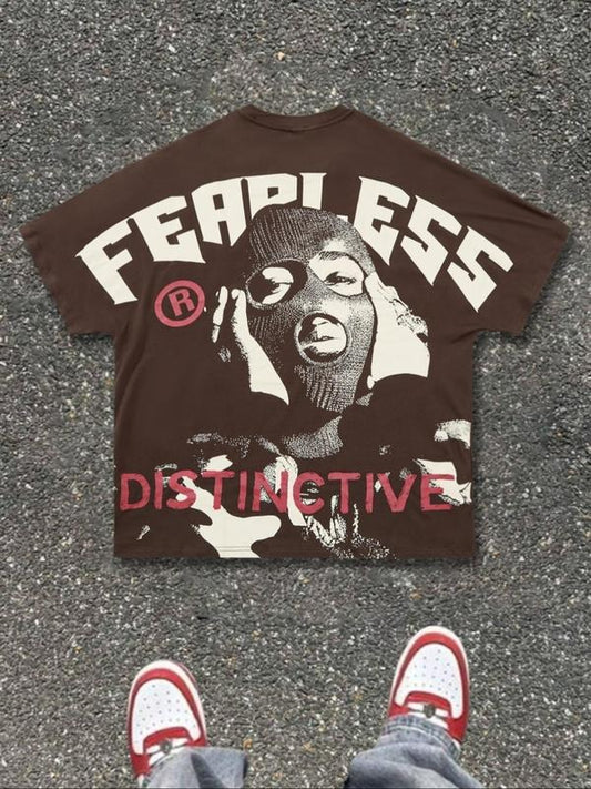 Men's Fearless Letter Print Round Neck Graphic Tee, Vintage Trendy Casual Short Sleeve T-shirt for Daily Wear, Men's Summer Outfit, Top