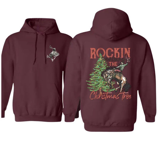 Men's Festive Rodeo Sweatshirt for Holiday Cheer - Rockin' the Christmas Tree Hoodie - Tops, Menswear