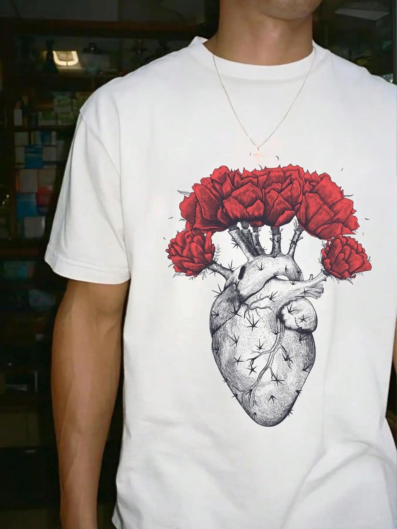 Men's Floral Print Short Sleeve T-shirt, Regular Fit Casual Comfy Round Neck Tee for Daily Wear, Men's Top for All Seasons