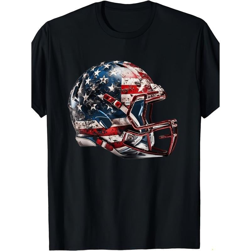 Men's Football Short Sleeved American Football Helmet, American Flag Men's T-shirt made in usa
