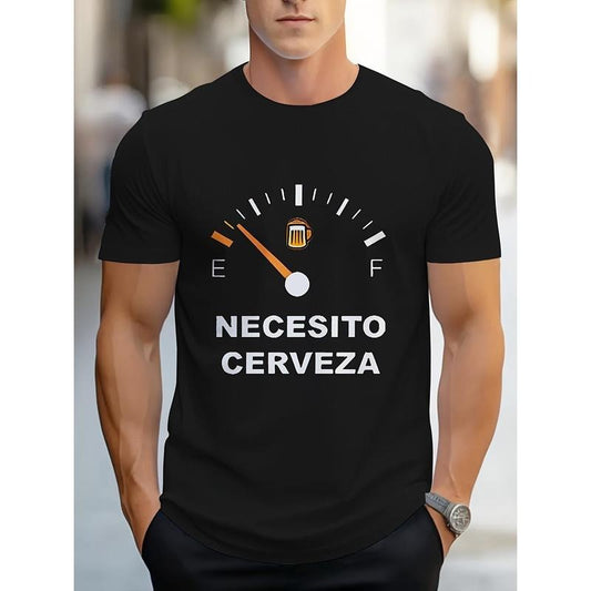 Men's Fun Beer Graphic Tee - Short Sleeve Crew Neck, Relaxed Fit, Breathable Fabric, Summer Outdoor Essential, Graphic Print T-shirt for Beer Lovers Made in USA