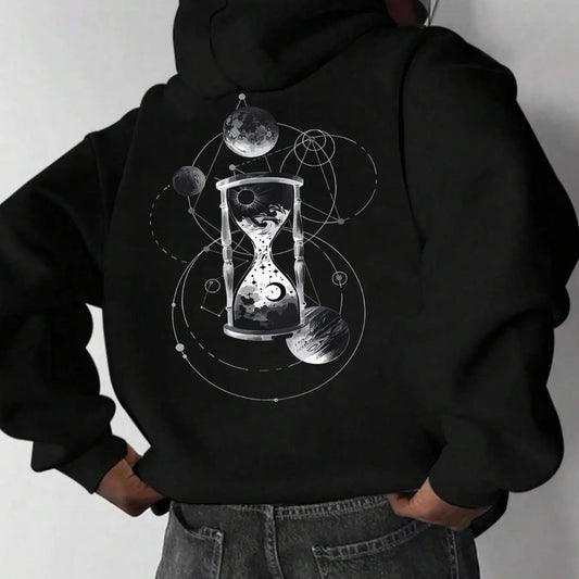 Men's Galaxy Print Drop Shoulder Thermal Lined Hoodie, Regular Fit Fashion Casual Drawstring Pocket Hooded Sweatshirt for Daily Holiday Outdoor Wear, Men Clothes for Fall & Winter