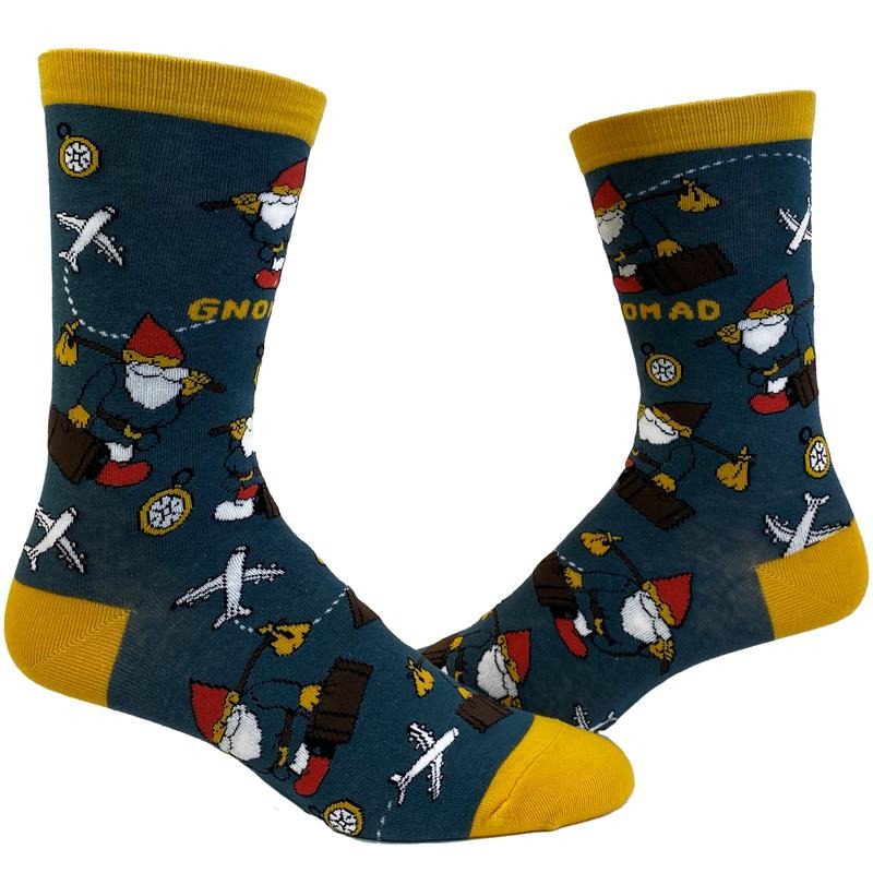 Men's Gnomad Socks Funny Roaming Gnome Travel Graphic Novelty Footwear Funny Graphic Socks Comfortable Fitted Spandex...