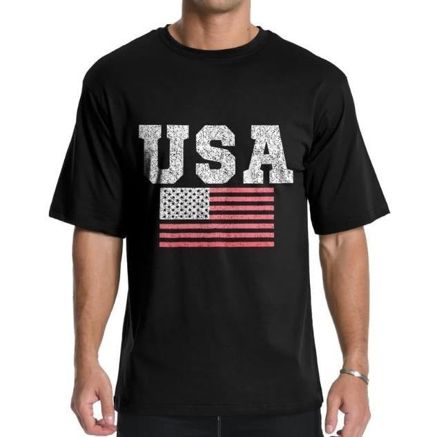 Men's Graphic Tees, Short Sleeve USA Flag Crewneck Casual American Patriotic Regular T-Shirt for Men Made in USA