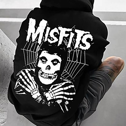 Men's Halloween Themed Skeleton & Spider Web Print Drop Shoulder Hoodie, Fashion Casual Regular Fit Drawstring Pocket Hooded Sweatshirt for Daily Holiday Outdoor Wear, Men Clothes for Fall & Winter