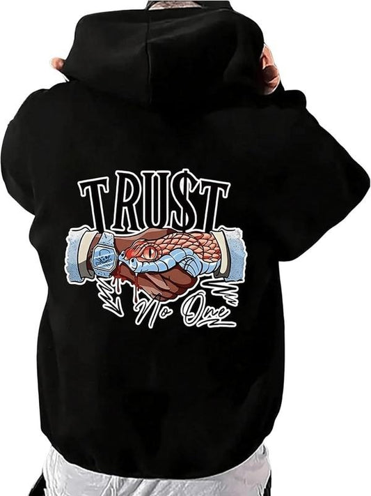 Men's Hand & Letter Print Drop Shoulder Hoodie, Fashion Casual Regular Fit Drawstring Pocket Hooded Sweatshirt for Daily Holiday Outdoor  Wear, Men Clothes for Fall & Winter