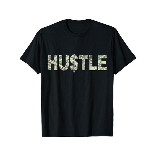 Men's Hustle Dollar Print T-Shirt - 100% Cotton, Crew Neck, Casual Fit with Slight Stretch, All-Season Comfort, Regular Fit, Cartoon Detail - Black made in usa