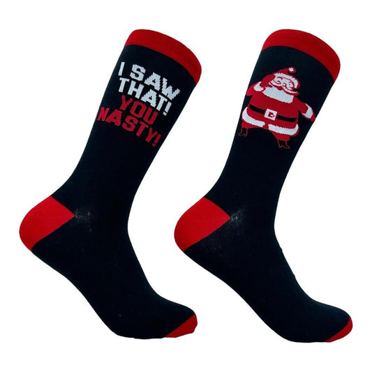 Men's I Saw That You Nasty Socks Funny Xmas Party Santa Claus Sees You Joke Footwear Funny Graphic Socks Comfortable Fitted Spandex Cotton