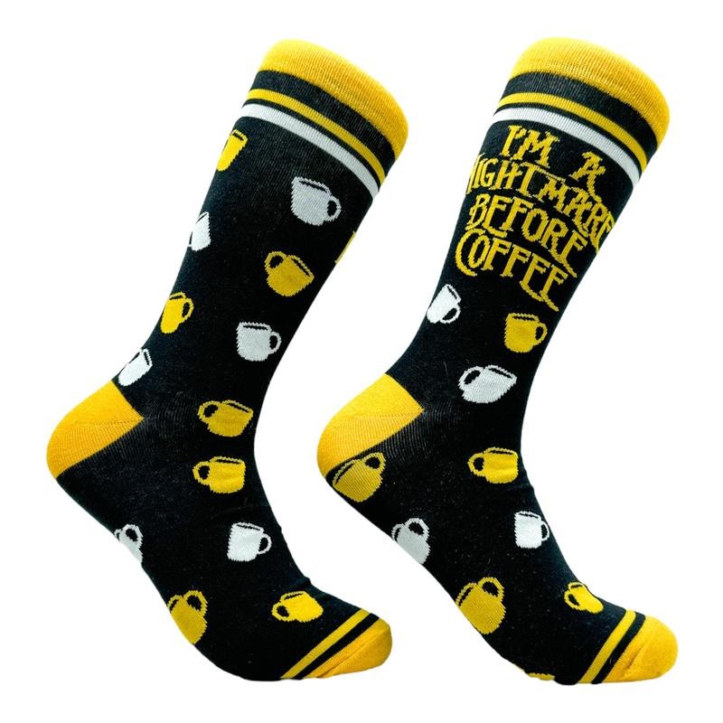 Men's Im A Nightmare Before Coffee Socks Funny Christmas Caffeine Lovers Footwear Funny Graphic Socks Comfortable Fitted Spandex Cotton