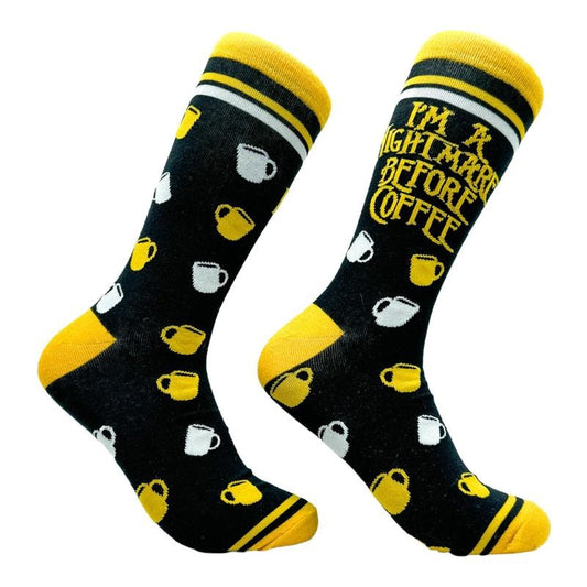 Men's Im A Nightmare Before Coffee Socks Funny Christmas Caffeine Lovers Footwear Funny Graphic Socks Comfortable Fitted Spandex Cotton