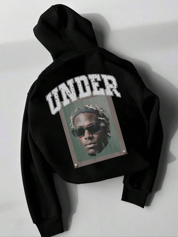 Men's Letter & Figure Print Drop Shoulder Hoodie, Fashion Casual Regular Fit Drawstring Pocket Hooded Sweatshirt for Daily Holiday Outdoor Wear, Men Clothes for Fall & Winterstyle{n002}2