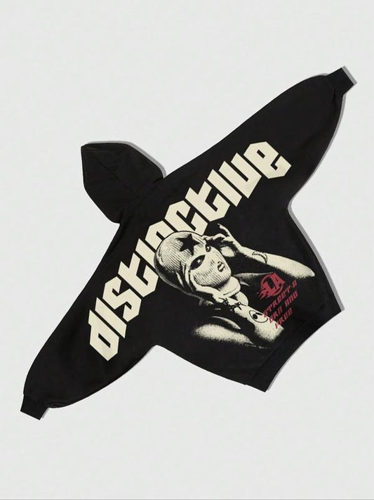 Men's Letter & Figure Print Drop Shoulder Zip Up Hoodie, Fashion Casual Regular Fit Drawstring Hooded Sweatshirt for Daily Holiday Outdoor Wear, Men Clothes for Fall & Winter