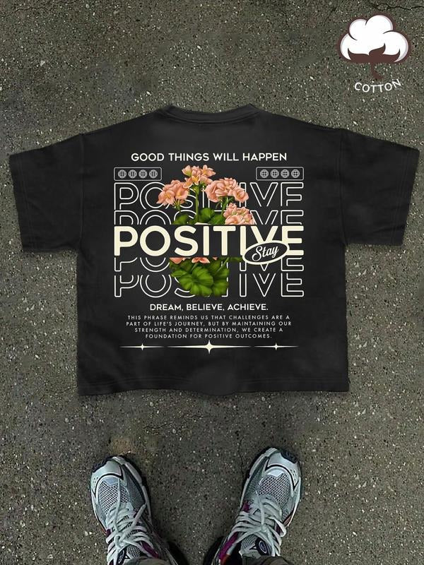 Men's Letter & Floral Print Round Neck Graphic Tee, Regular Fit Casual Short Sleeve T-shirt for Summer, Men's Top for...