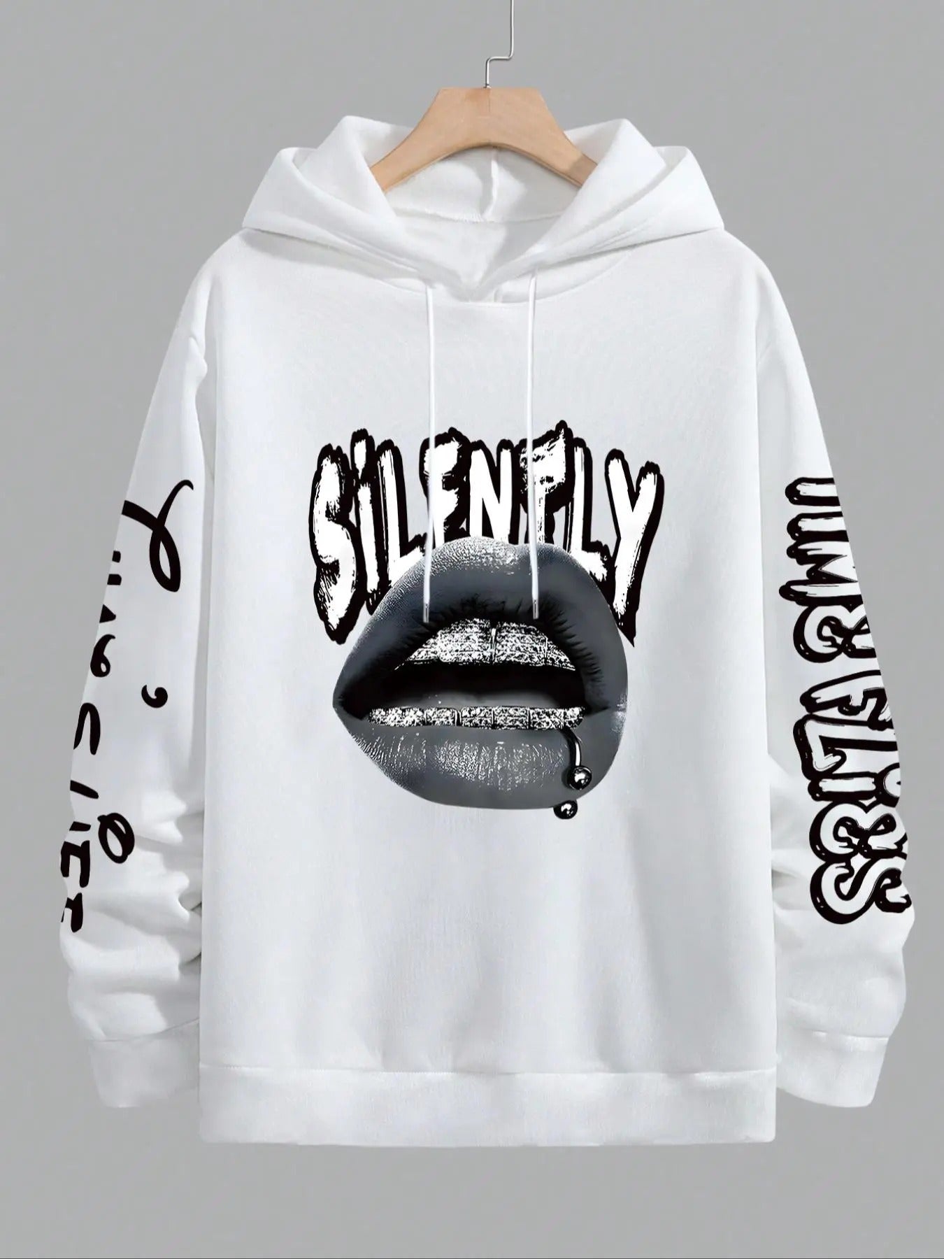 Men's Letter & Lip Print Drop Shoulder Hoodie, Fashion Casual Regular Fit Drawstring Hooded Sweatshirt for Daily Holiday Outdoor Wear, Men Clothes for Fall & Winter