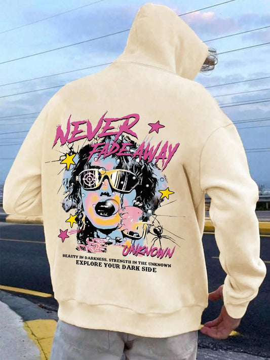 Men's Letter & Star Print Drop Shoulder Hoodie, Fashion Casual Regular Fit Drawstring Pocket Hooded Sweatshirt for Daily Holiday Outdoor Wear, Men Clothes for Fall & Winter