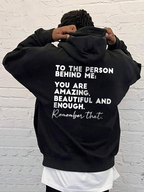 Men's Letter Print Drop Shoulder Hoodie, Fashion Casual Regular Fit Drawstring Hooded Sweatshirt for Daily Holiday Outdoor Wear, Men Clothes for Fall & Winter