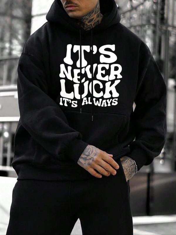 Men's Letter Print Drop Shoulder Hoodie, Fashion Casual Regular Fit Drawstring Pocket Hooded Sweatshirt for Daily Holiday Outdoor Wear, Men Clothes for Spring & Fall