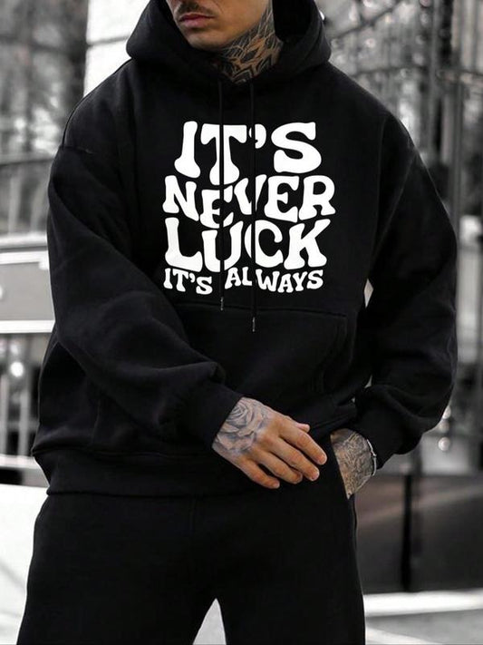 Men's Letter Print Drop Shoulder Hoodie, Fashion Casual Regular Fit Drawstring Pocket Hooded Sweatshirt for Daily Holiday Outdoor Wear, Men Clothes for Spring & Fall