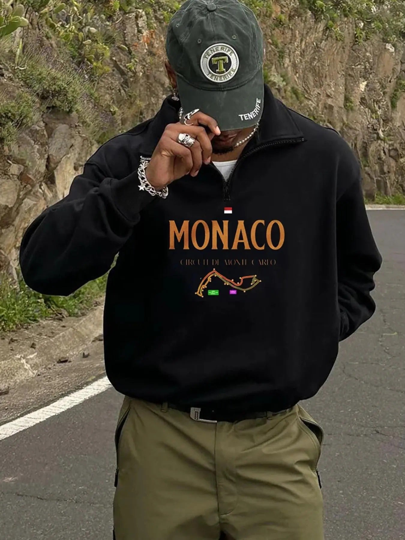 Men's Letter Print Half Zip Sweatshirt, Casual Drop Shoulder Long Sleeve Stand Collar Pullover for Spring & Fall, Fashion Men's Top for Daily Wear