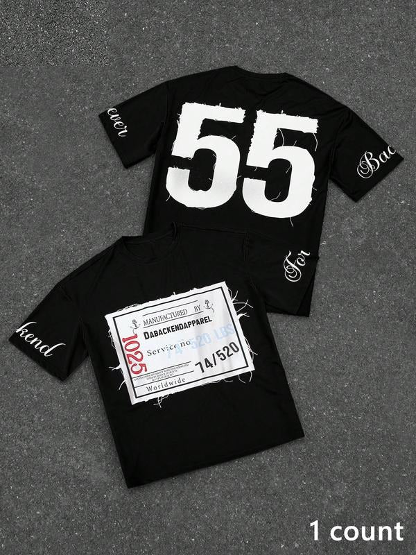 Men's Letter Print Loose Fit Sports T-Shirt, Men's Graphic Shirts for All Season, Streetwear for Summer, Daily Wear