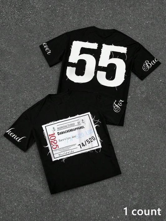 Men's Letter Print Loose Fit Sports T-Shirt, Men's Graphic Shirts for All Season, Streetwear for Summer, Daily Wear