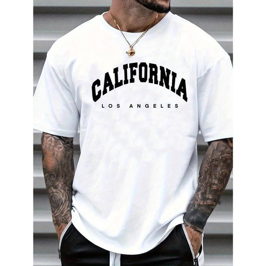 Men's Letter Print Round Neck Short Sleeve T-Shirt made in usa
