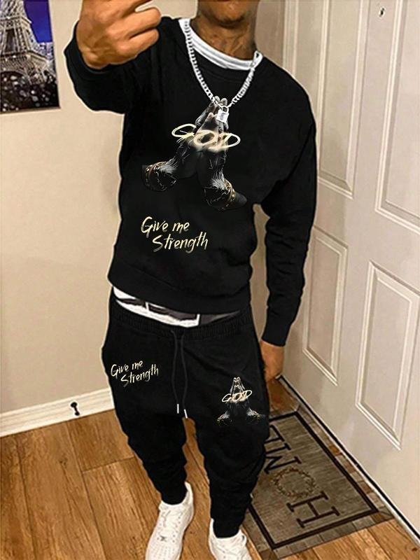 Men's Letter Print Sweatshirt & Pants Two-piece Set, Regular Fit Casual Long Sleeve Pullover & Jogger Pants for Spring & Fall, Men's Outfits for Daily Wear, Clothing