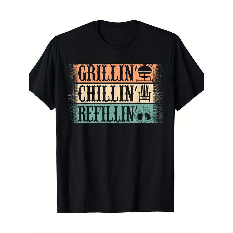 Men's Loose-Fit Cotton Crew Neck T-Shirt, Funny Retro BBQ Dad Design, Perfect for Grilling Events, Comfortable and Breathable, Great as a Gift! made in usa