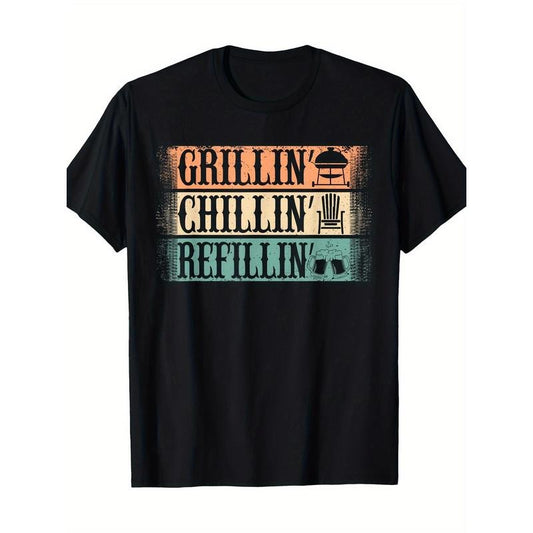 Men's Loose-Fit Cotton Crew Neck T-Shirt, Funny Retro BBQ Dad Design, Perfect for Grilling Events, Comfortable and Breathable, Great as a Gift! made in usa