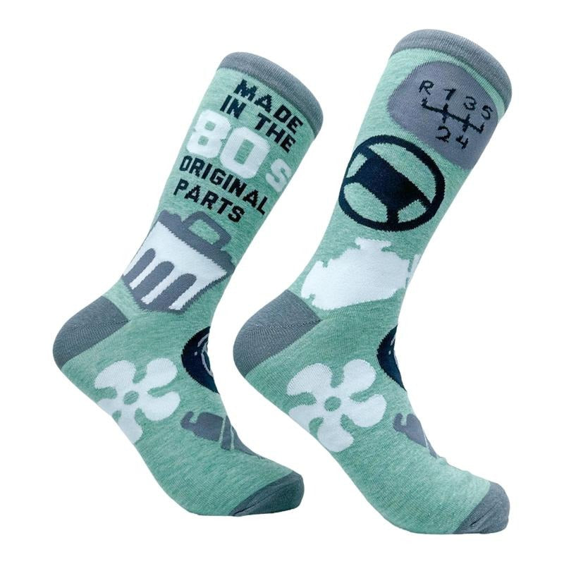 Men's Made In The 80s Socks Funny Car Parts Mechanic Footwear Funny Graphic Socks Comfortable Fitted Spandex Cotton