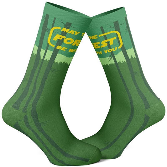 Men's May The Forest Be With You Socks Funny Camping Hiking Parody Footwear Funny Graphic Socks Comfortable Fitted Spandex Cotton