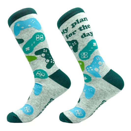 Men's My Plan For The Day Socks Funny Gamer Video Game Lovers Footwear Funny Graphic Socks Comfortable Fitted Spandex Cottonstyle{n002}2