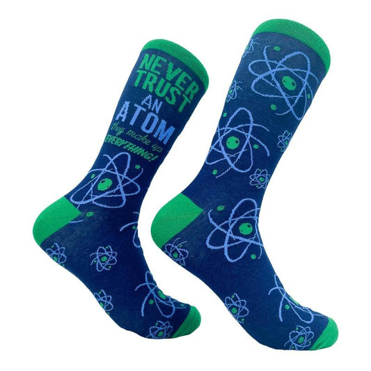 Men's Never Trust An Atom They Make Up Everything Socks Funny Nerdy Science Joke Footwear Funny Graphic Socks Comfortable Fitted Spandex Cotton