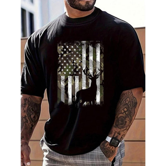 Men's Printed Round Neck Short Sleeve T-Shirt Made in USA