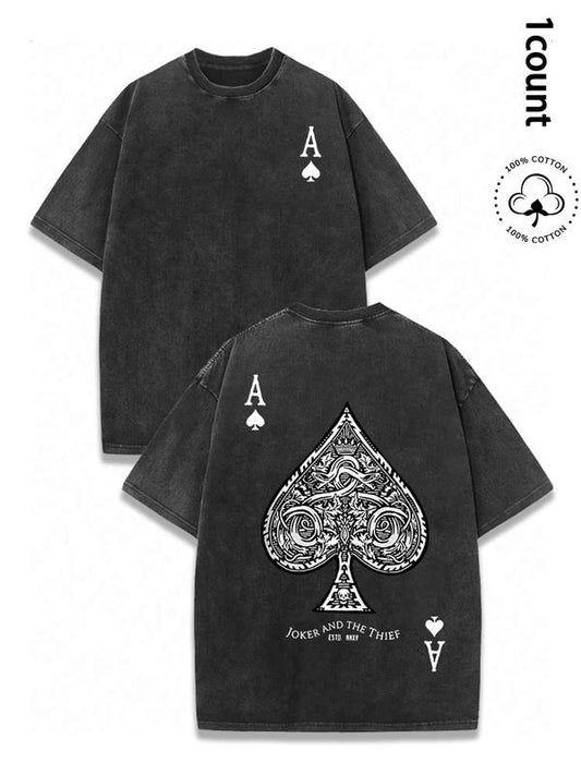 Men's Regular Fit Ace of Spades Print Short Sleeve Graphic Tee, Vintage Trendy Casual T-shirt for Daily Wear, Men's All Seasons, Top