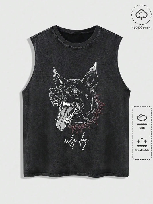 Men's Regular Fit Cartoon Print Sleeveless Top, Casual Round Neck Top for Summer, Fashion Men's Top for Daily Wear, Vest,...
