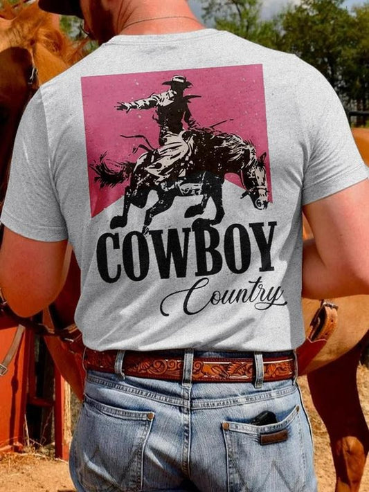 Men's Regular Fit Cowboy Vintage Graphic Print Round Neck Tee, Casual Short Sleeve T-shirt for Daily Wear, Men's Top for Summer, Tropical