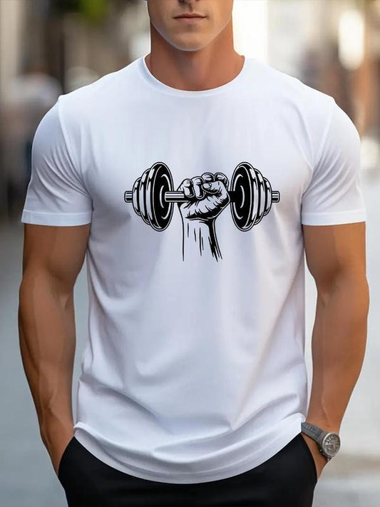 Men's Regular Fit Dumbbell Hand Print Round Neck Tee, Casual Comfy Short Sleeve T-shirt for Summer, Knitting Top for Men Sweatshirt, Hoodie, Comfort Colors