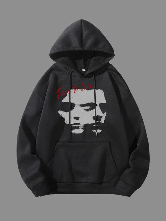 Men's Regular Fit Figure Print Drop Shoulder Hoodie, Fashion Casual Drawstring Pocket Hooded Sweatshirt for Daily Holiday Outdoor Wear, Men Clothes for Fall & Winter