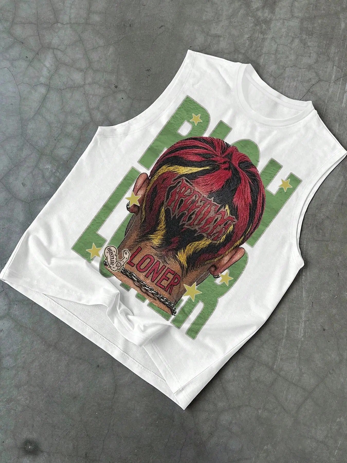 Men's Regular Fit Hairdresser Print Tank Top, Casual Sleeveless Top for Summer, Fashion Men's Clothes for Daily Wear, Socks