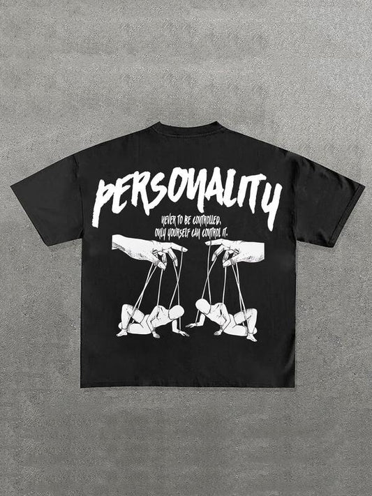 Men's Regular Fit Hand & Letter Print Round Neck Tee, Vintage Trendy Casual Short Sleeve T-shirt for Daily Wear, Men's All Seasons, Top