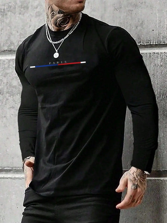Men's Regular Fit Letter Print Round Neck Sweatshirt, Casual Long Sleeve Crew Neck Pullover for Fall & Winter, Fashion...