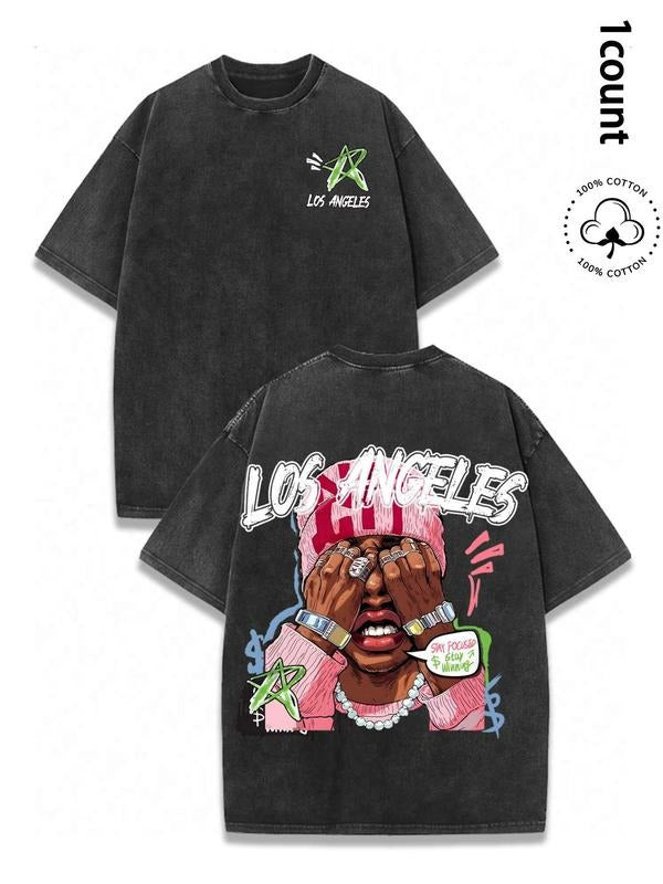 Men's Regular Fit Los Angeles Letter Print Short Sleeve Graphic Tee, Vintage Trendy Casual Round Neck T-shirt for Daily Wear, Men's Summer, Top