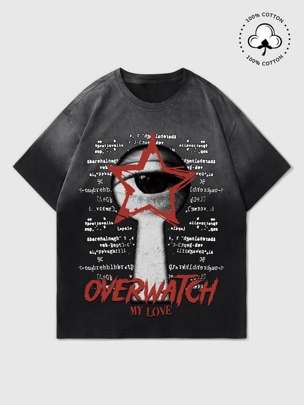 Men's Regular Fit Overwatch Print Round Neck Graphic Tee, Vintage Trendy Casual Short Sleeve T-shirt for Daily Wear, Men's Summer Outfit, Top, Cotton