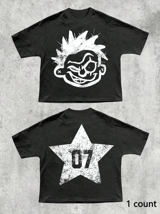 Men's Regular Fit Star & Skull Print Round Neck Tee, Casual Short Sleeve Graphic T-shirt for Summer, Men's Top for Daily...