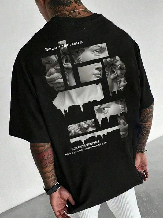 Men's Regular Fit Vintage Face & Letter Print Short Sleeve Graphic Tee, Casual Comfy Round Neck T-shirt for Summer, Fashion Men's Top for Daily Wear, Tropical