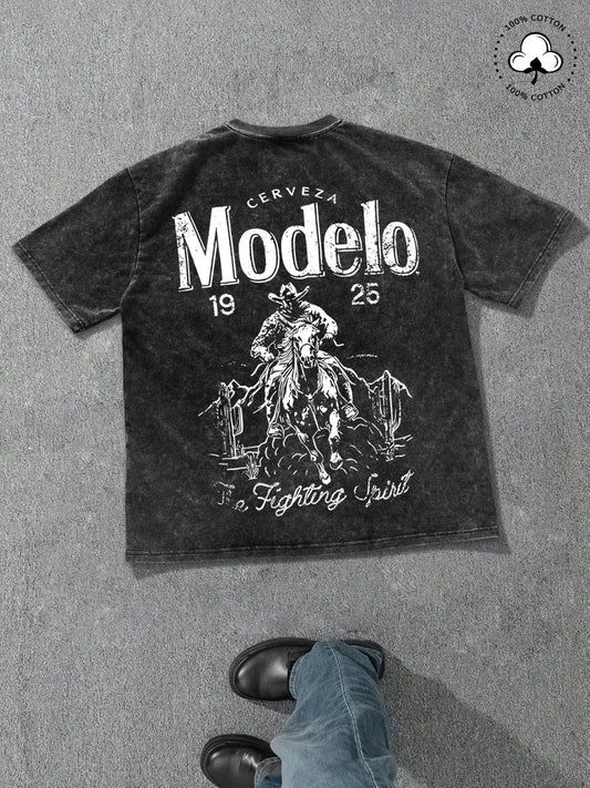 Men's Regular Fit Vintage Graphic Print Round Neck Tee, Casual Short Sleeve T-shirt for Summer, Men's Top for Daily Wear, Tropical, Cotton