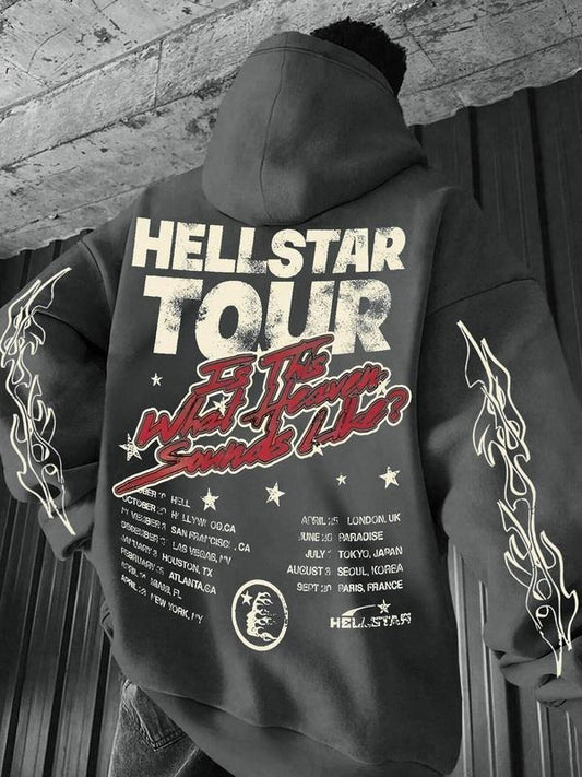 Men's Retro Street Style Letter Graphic Print Drop Shoulder Fuzzy Hoodie, Thermal Warm Regular Fit Street Fashion Drawstring Kangaroo Pocket Hooded Sweatshirt for Daily Holiday Outdoor Wear, Men Clothes for Spring & Fall