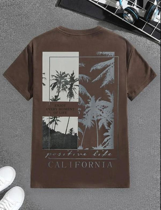 Men's Short Sleeve Round Neck Graphic Tee, Summer Clothes, Regular Fit Coconut Tree Print Crew Neck T-shirt for Men,...